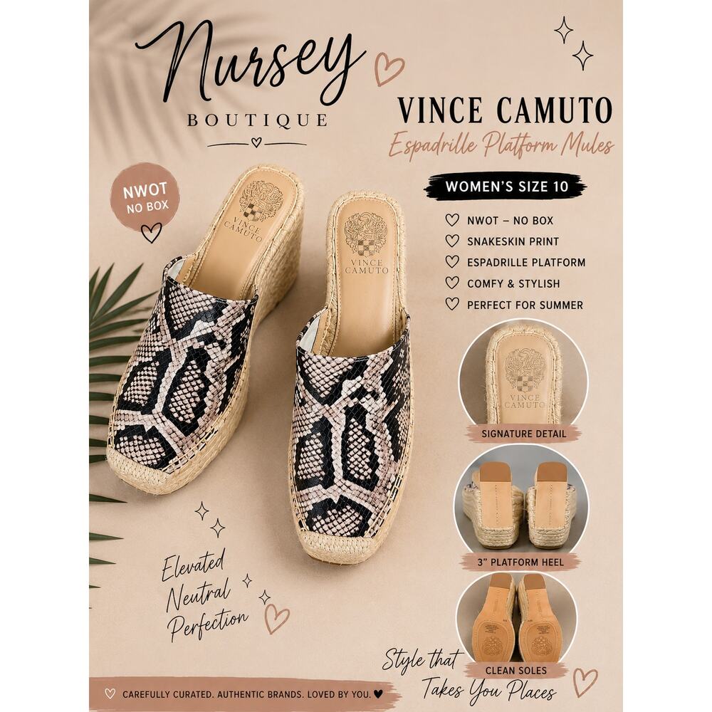 Vince Camuto Snakeskin Espadrille Platform Mule Slides Size 10 NWOT